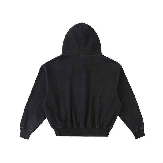 Classic Cross Frayed Enzyme Washed Fleece Hoodie