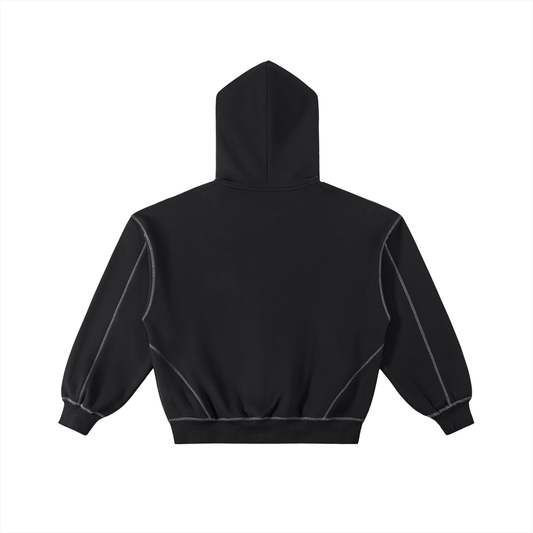 Contrast-Stitched Boxy Fleece Zip-Up
