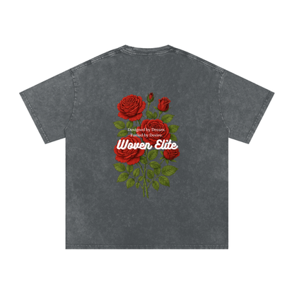 Woven Elite Rose Bouquet Oversize T-Shirt - Acid Wash