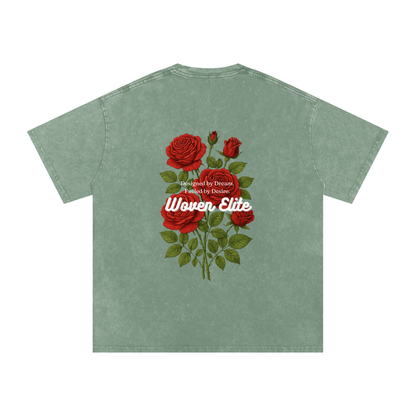 Woven Elite Rose Bouquet Oversize T-Shirt - Acid Wash