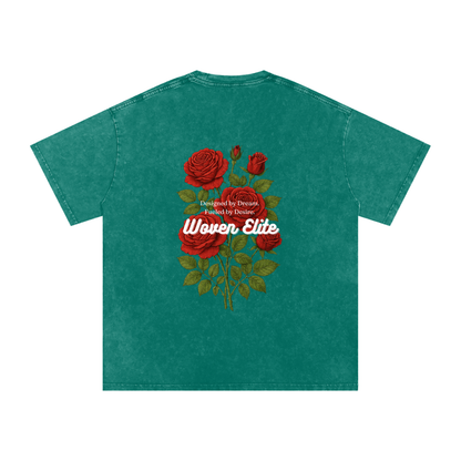 Woven Elite Rose Bouquet Oversize T-Shirt - Acid Wash