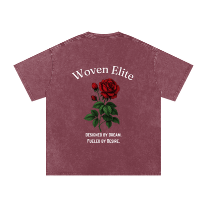 Woven Elite Rose Oversize T-Shirt - Acid Wash