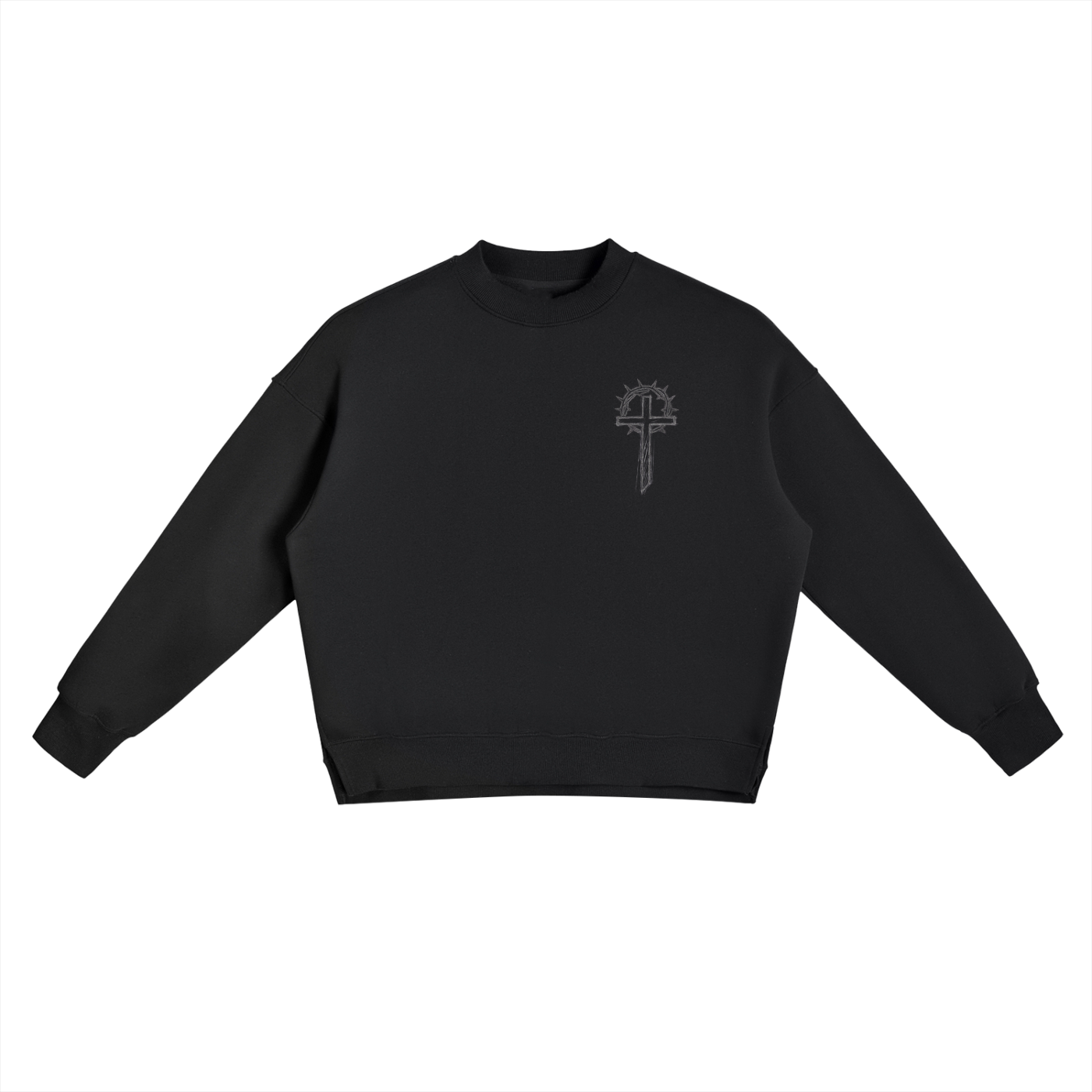 Classic Cross Fleece Side Slit Crewneck