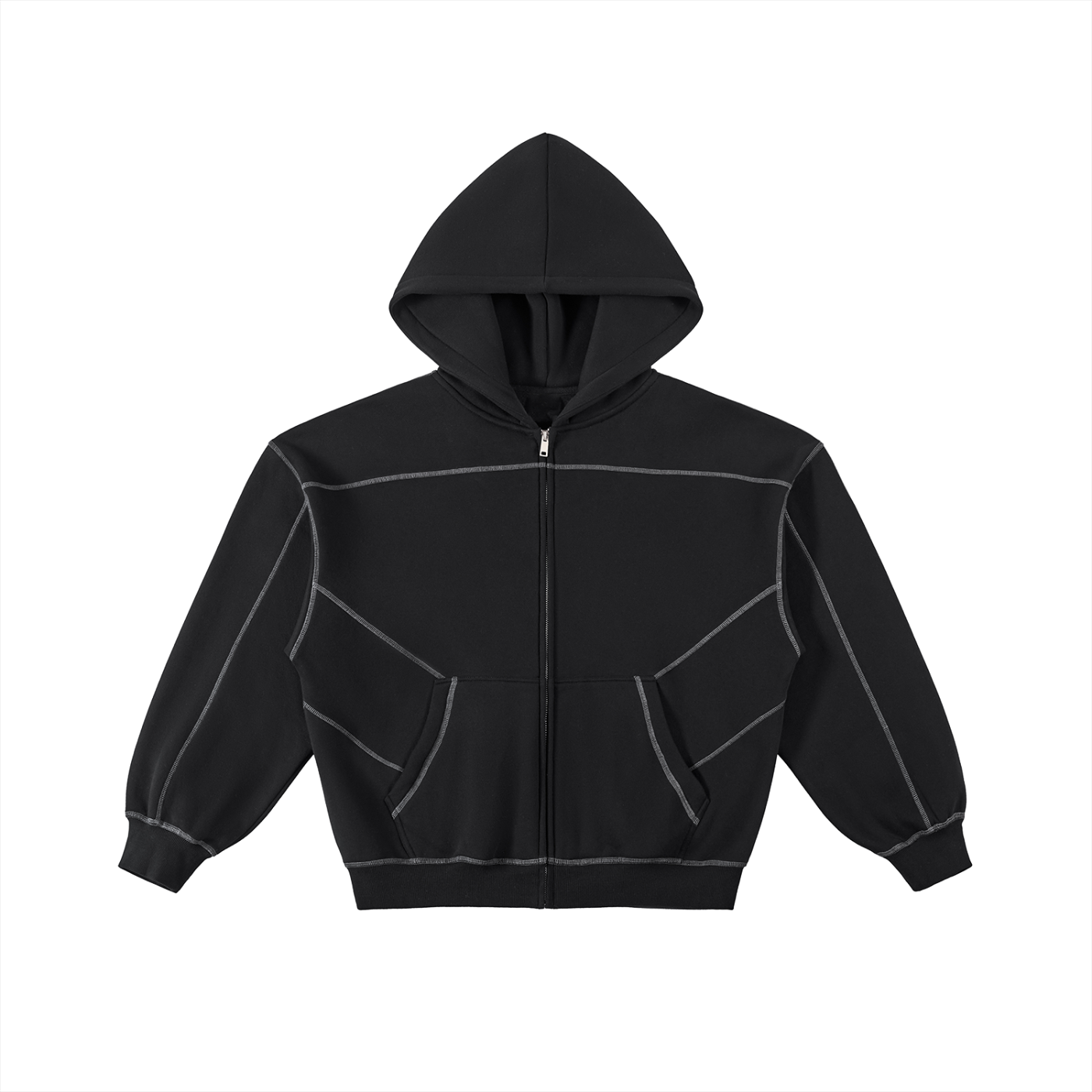 Contrast-Stitched Boxy Fleece Zip-Up