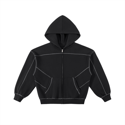 Contrast-Stitched Boxy Fleece Zip-Up