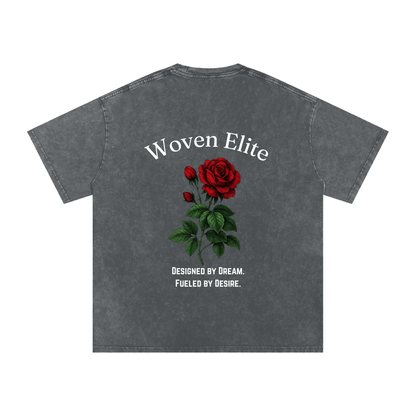 Woven Elite Rose Oversize T-Shirt - Acid Wash