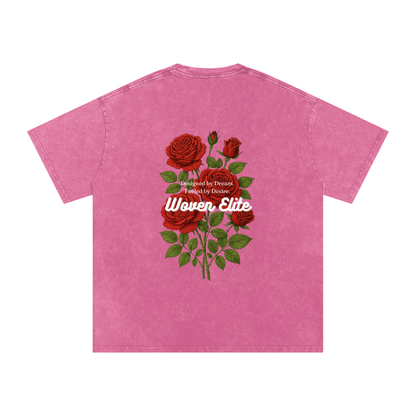 Woven Elite Rose Bouquet Oversize T-Shirt - Acid Wash