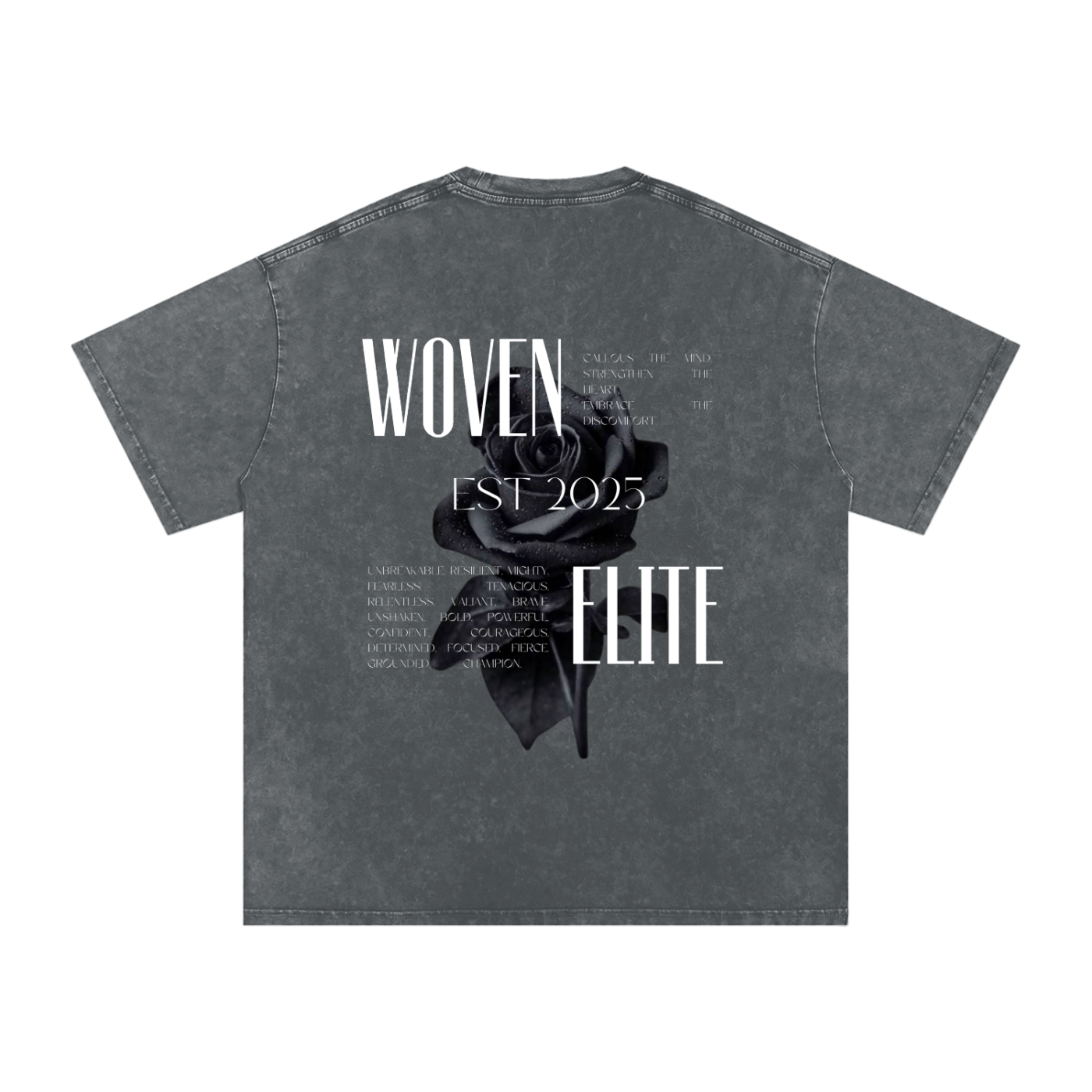 Woven Elite Black Rose Oversize T-Shirt - Acid Wash