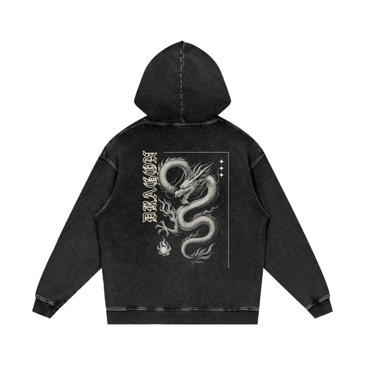 Woven Elite Dragon Oversize Hoodie - Acid Wash