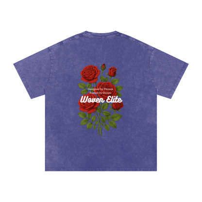 Woven Elite Rose Bouquet Oversize T-Shirt - Acid Wash
