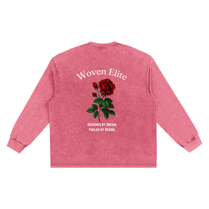 Woven Elite Rose Oversize Long Sleeve T-shirt - Snow Washed