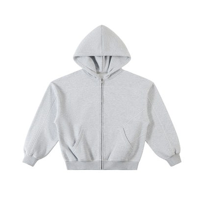 Contrast-Stitched Boxy Fleece Zip-Up