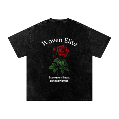 Woven Elite Rose Oversize T-Shirt - Acid Wash