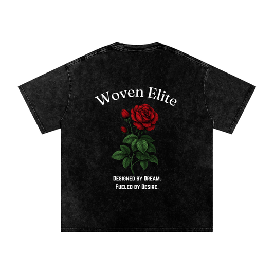 Woven Elite Rose Oversize T-Shirt - Acid Wash