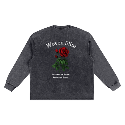 Woven Elite Rose Oversize Long Sleeve T-shirt - Snow Washed