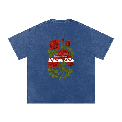 Woven Elite Rose Bouquet Oversize T-Shirt - Acid Wash