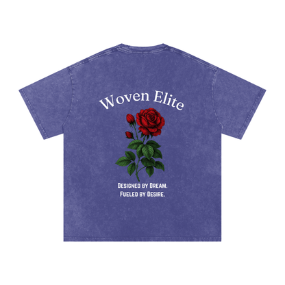 Woven Elite Rose Oversize T-Shirt - Acid Wash