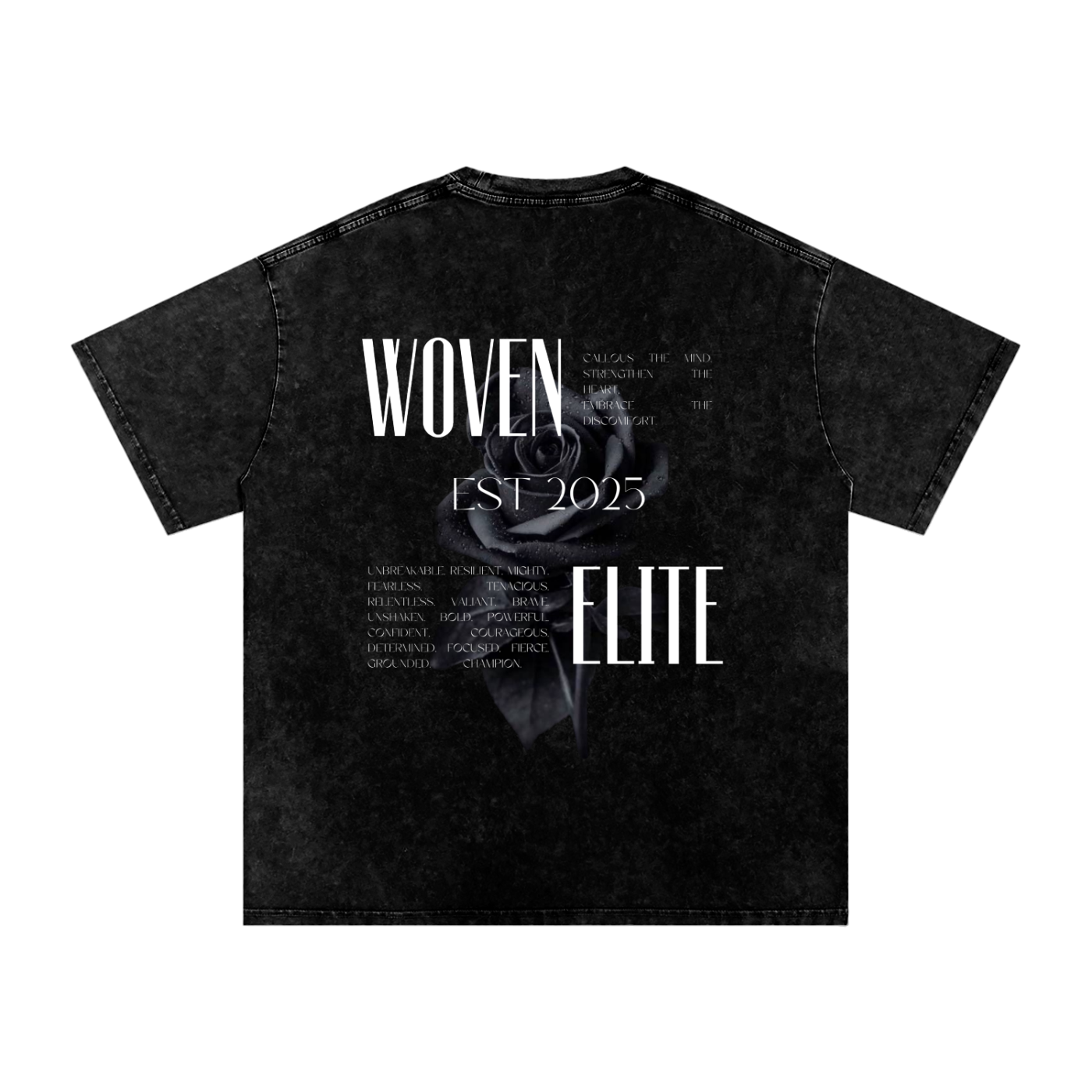 Woven Elite Black Rose Oversize T-Shirt - Acid Wash