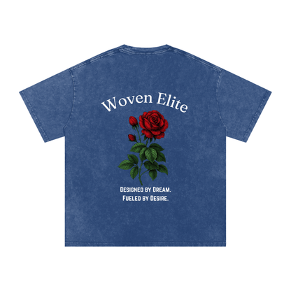 Woven Elite Rose Oversize T-Shirt - Acid Wash