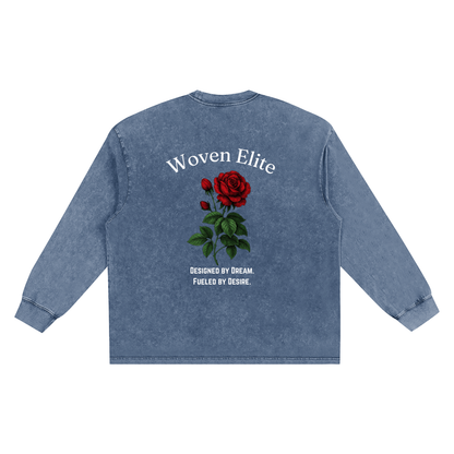 Woven Elite Rose Oversize Long Sleeve T-shirt - Snow Washed
