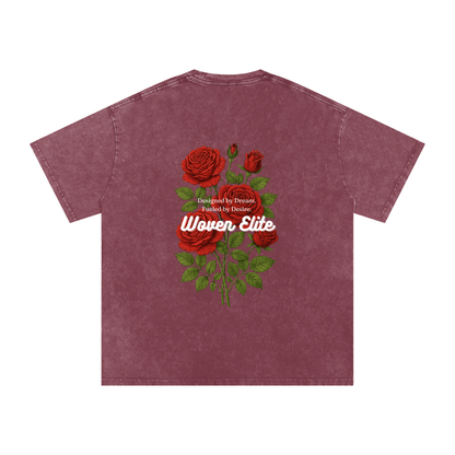 Woven Elite Rose Bouquet Oversize T-Shirt - Acid Wash