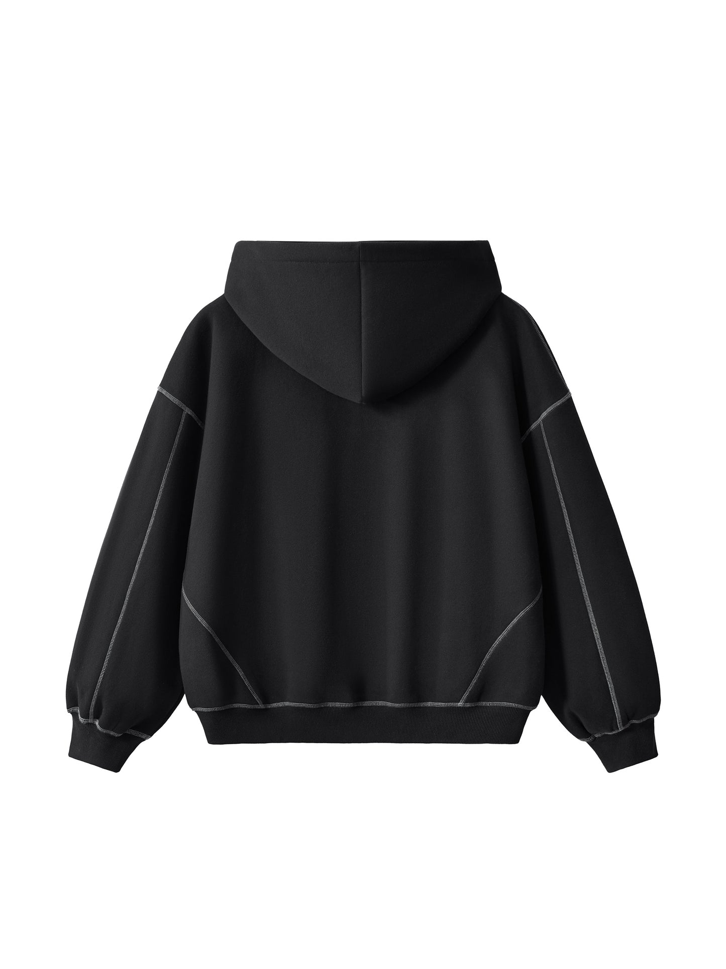 Contrast-Stitched Boxy Fleece Hoodie