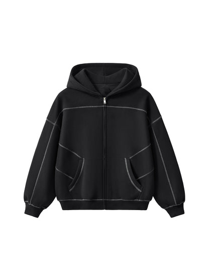 Contrast-Stitched Boxy Fleece Zip-Up